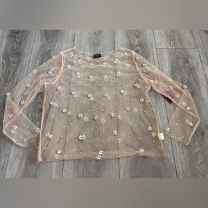 Gemstone Elegant Sheer Floral Embellished Top